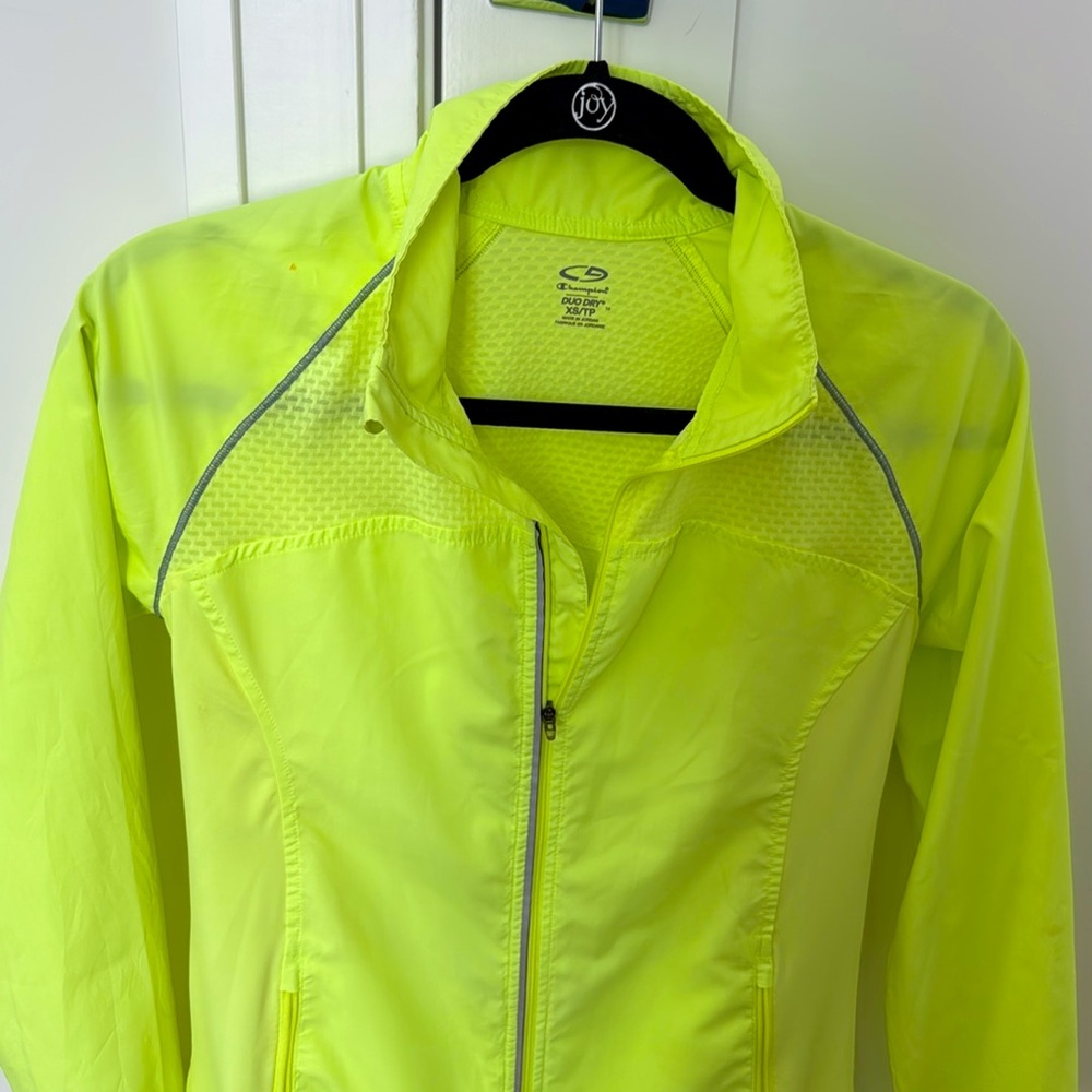 Champion Women's Neon Yellow Jacket windbreaker zipper pockets &closure. XS/TP - Picture 4 of 14
